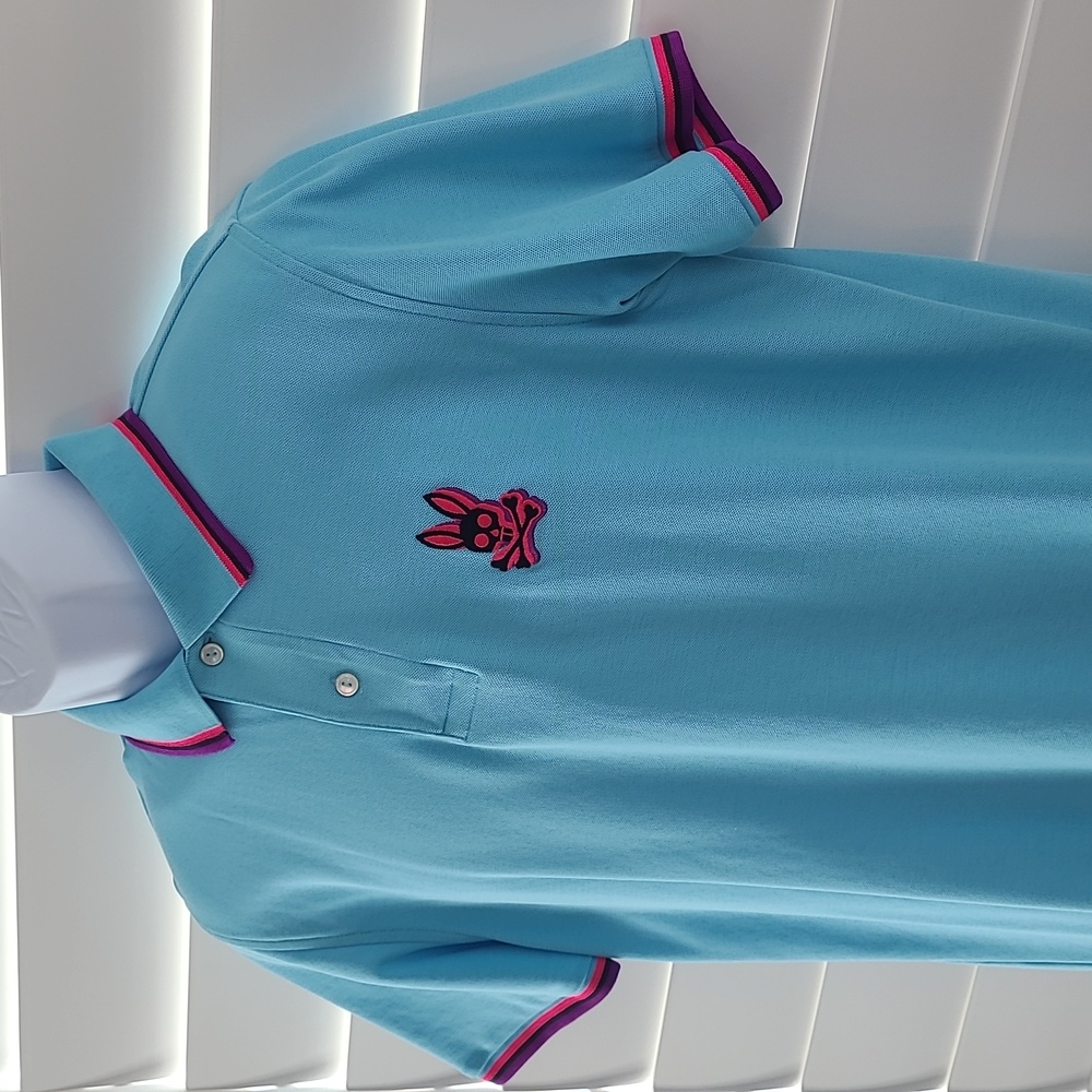 Psycho Bunny Hudson Men's Polo - Sky Blue with Purple & Hot Pink Trim - Picture 6 of 10